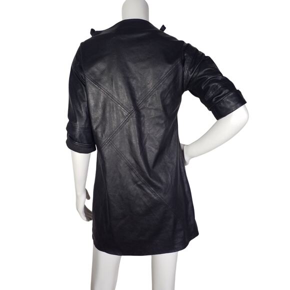 BCBG MAXAZRIA Size XS Yana Black Vegan Leather Dress Zippered Cold Shoulder - Picture 4 of 11